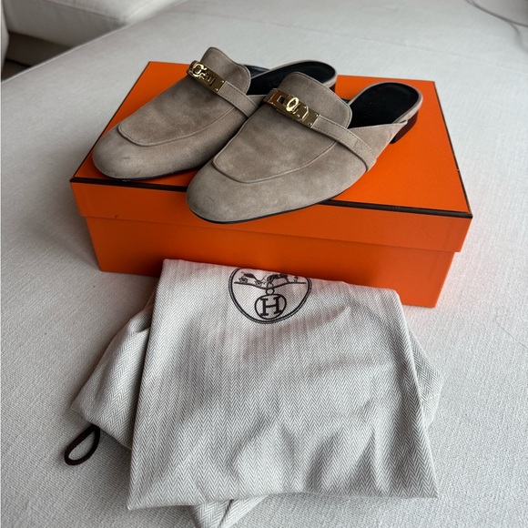Mules Hermes Oz - Taille 36 (US 6) - Couleur Beige Tweed - Neuf Avec Emballage - Prix Détail 1525$